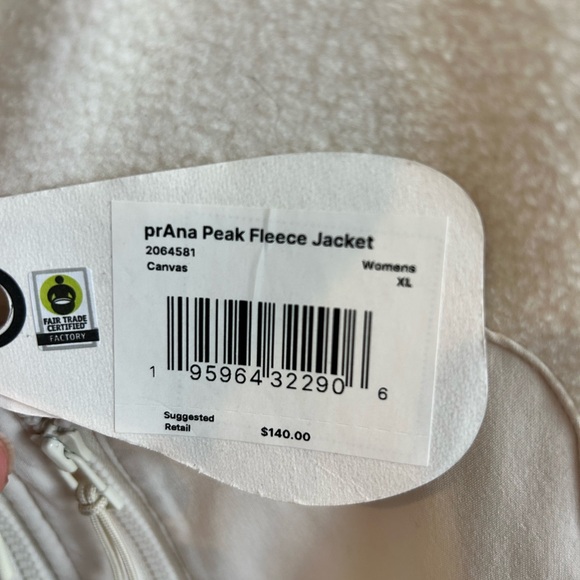 NWT Prana Women's Cream and Tan Fleece Jacket, Size XL - Picture 5 of 8